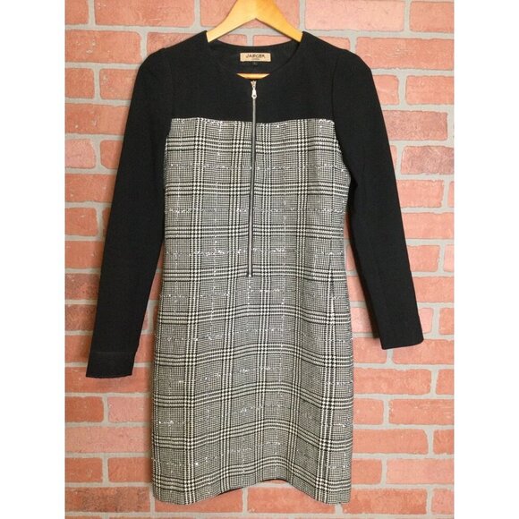 Jaeger London Womens Wool Blend Houndstooth Sheath Dress Size 6 Black & White Me - Picture 1 of 10
